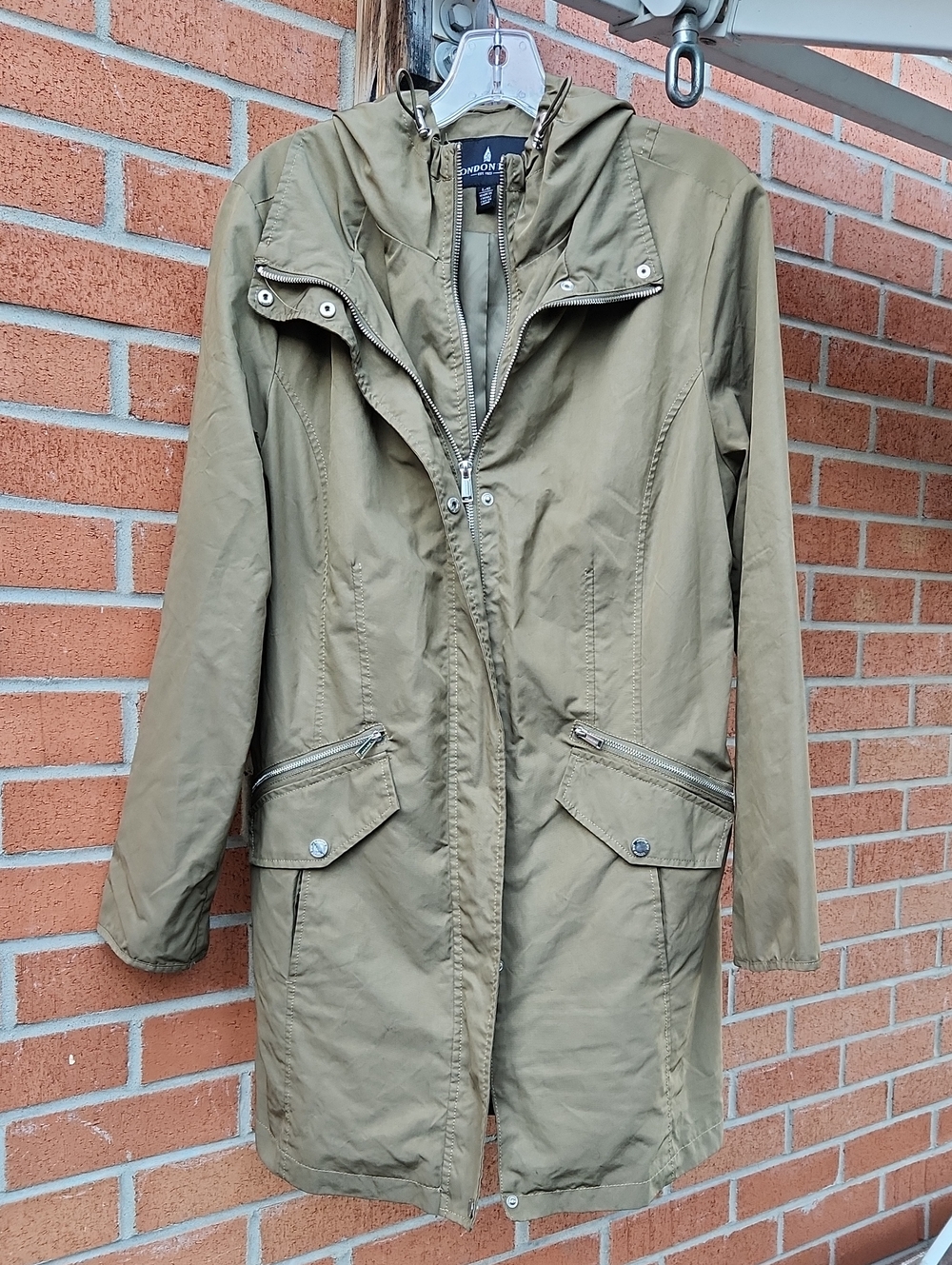 London Fog Hooded Khaki midlength Fall Jacket